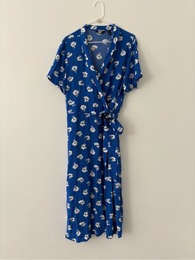 Lands' End Royal Blue Floral Wrap Dress